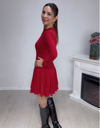 Şort Detaylı Katlı Mini Elbise – Kırmızı