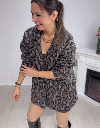 Leopar Desenli Cepli Oversize Ceket