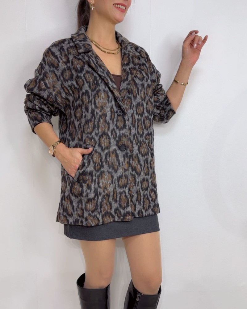 Leopar Desenli Cepli Oversize Ceket