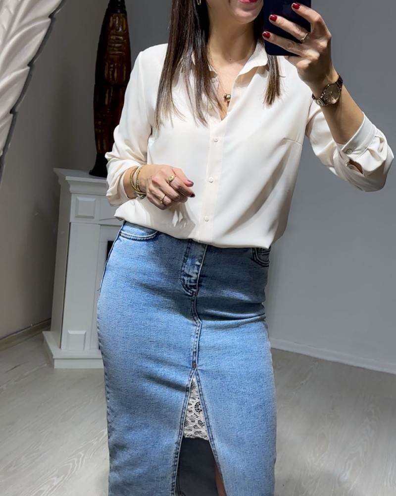  Dantel Detay Denim Etek | Pulse8
