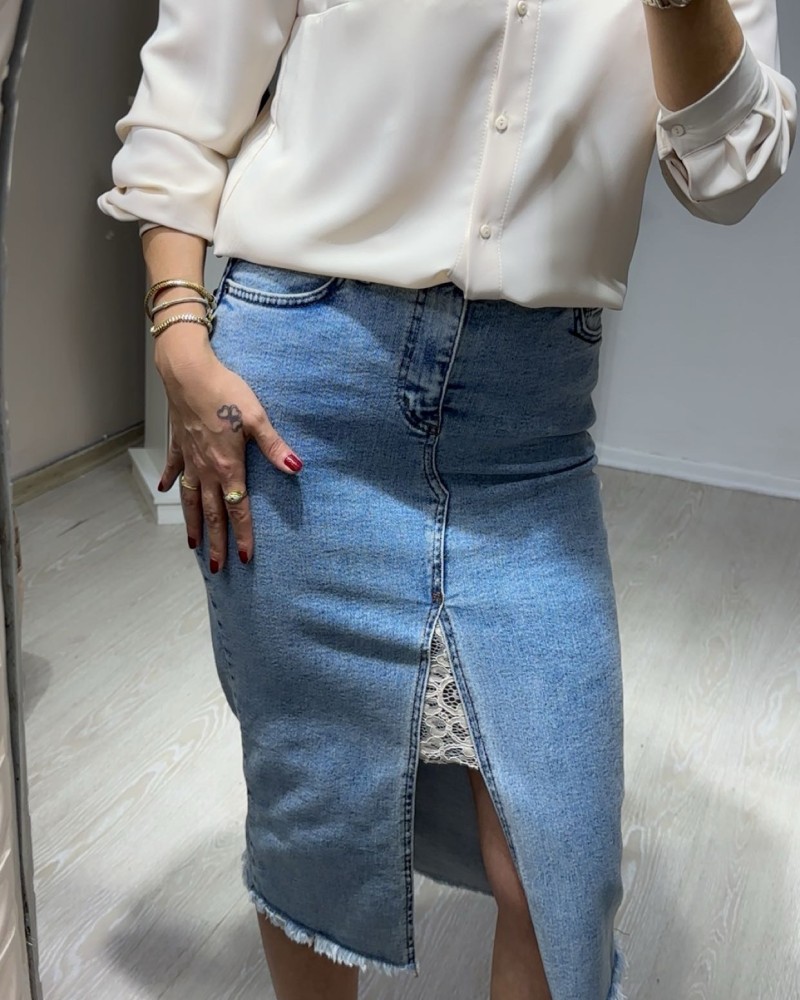  Dantel Detay Denim Etek | Pulse8