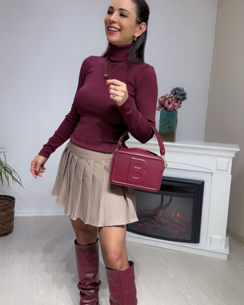 Balıkçı Yaka Triko Bordo