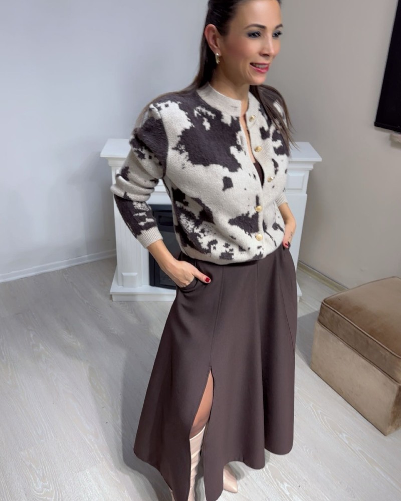 Desenli Düğmeli Triko Hırka