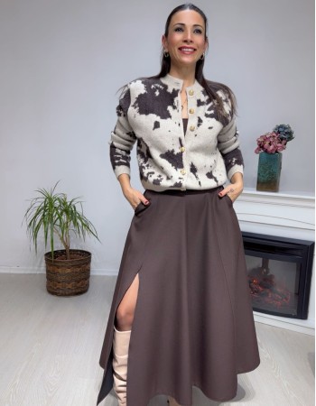 Kahve Ton Yırtmaçlı Midi