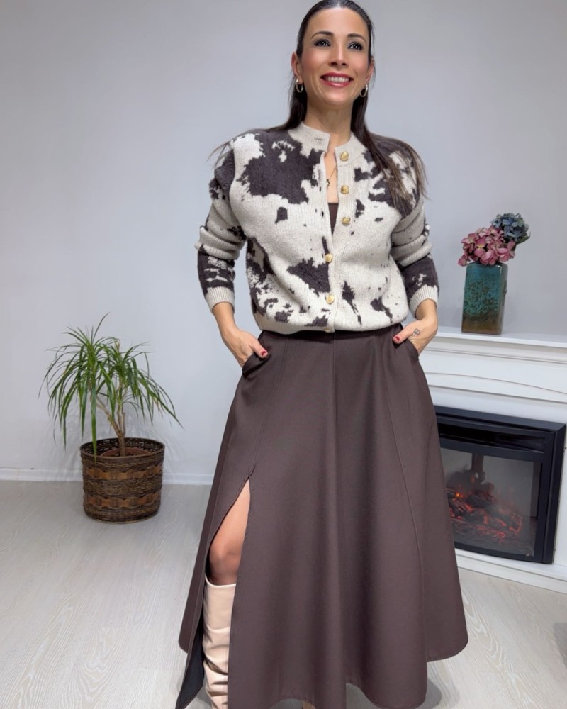 Kahve Ton Yırtmaçlı Midi