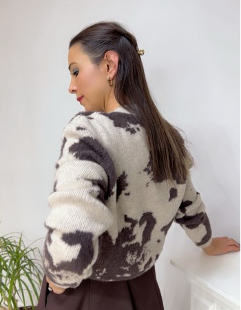 Desenli Düğmeli Triko Hırka