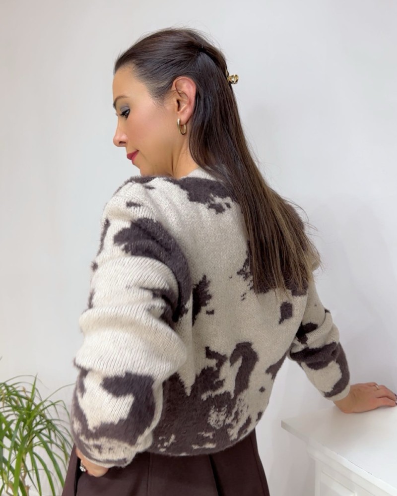 Desenli Düğmeli Triko Hırka