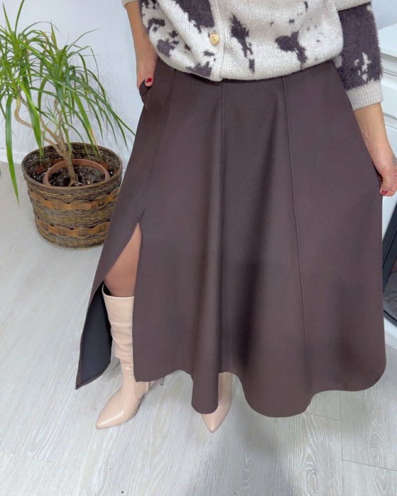 Kahve Ton Yırtmaçlı Midi