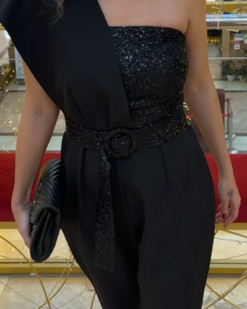 Tasarım Payetli Tulum - Siyah