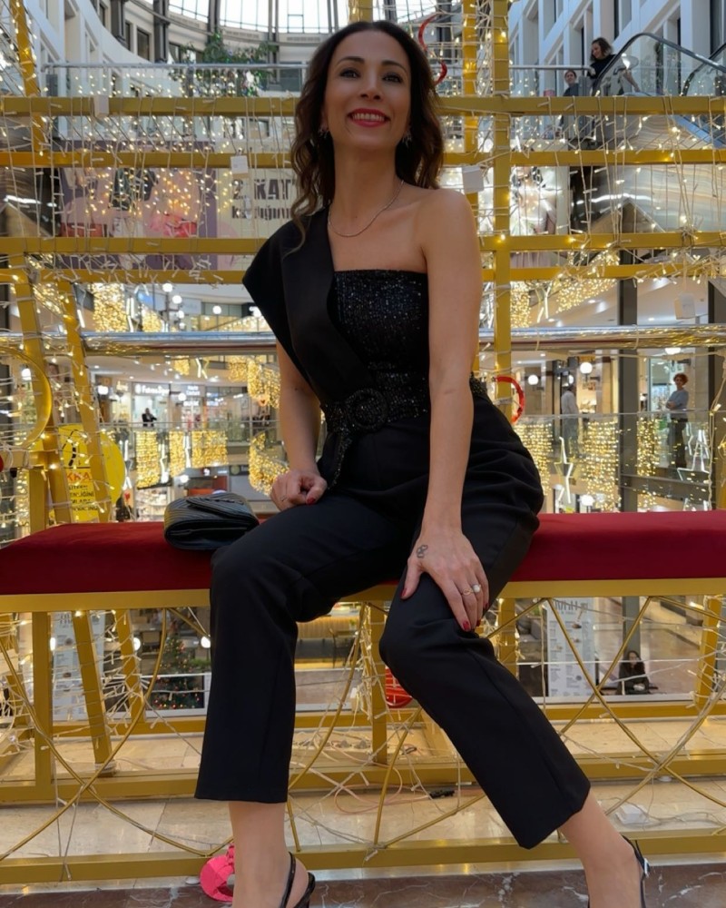 Tasarım Payetli Tulum - Siyah