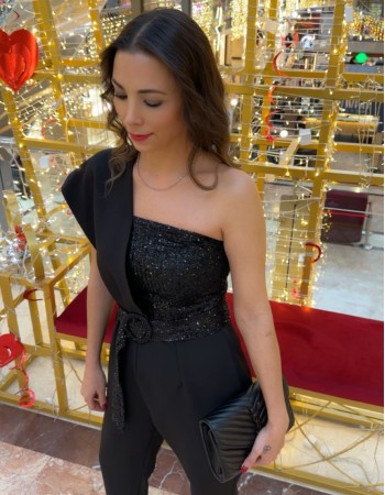 Tasarım Payetli Tulum - Siyah