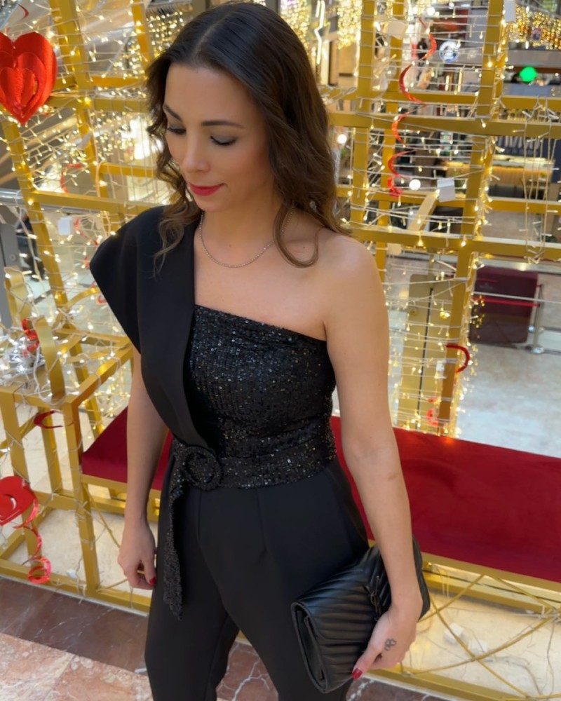 Tasarım Payetli Tulum - Siyah