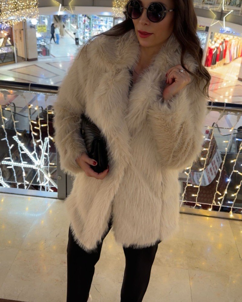 Çıt Çıt Detaylı Kürk – Bej