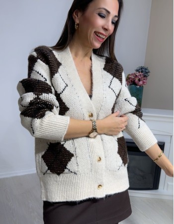 Baklava Desen Hırka (Krem -Kahve )