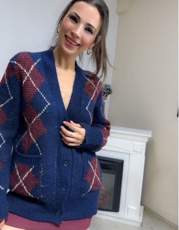 Baklava Desen Hırka (Bordo_Lacivert )