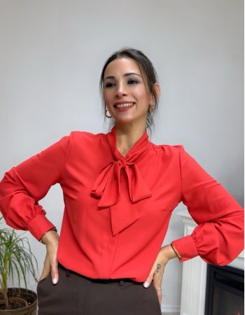 Yaka Bağlama Detay Gömlek Kırmızı 