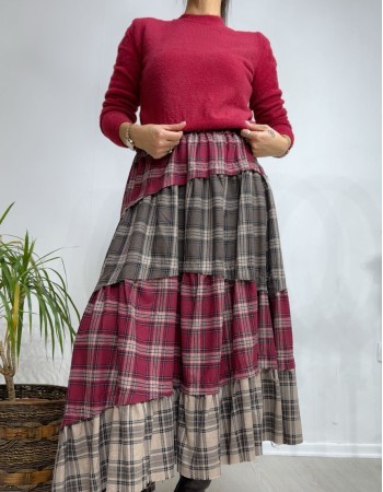 Kat Kat Parçalı Ekose Etek 