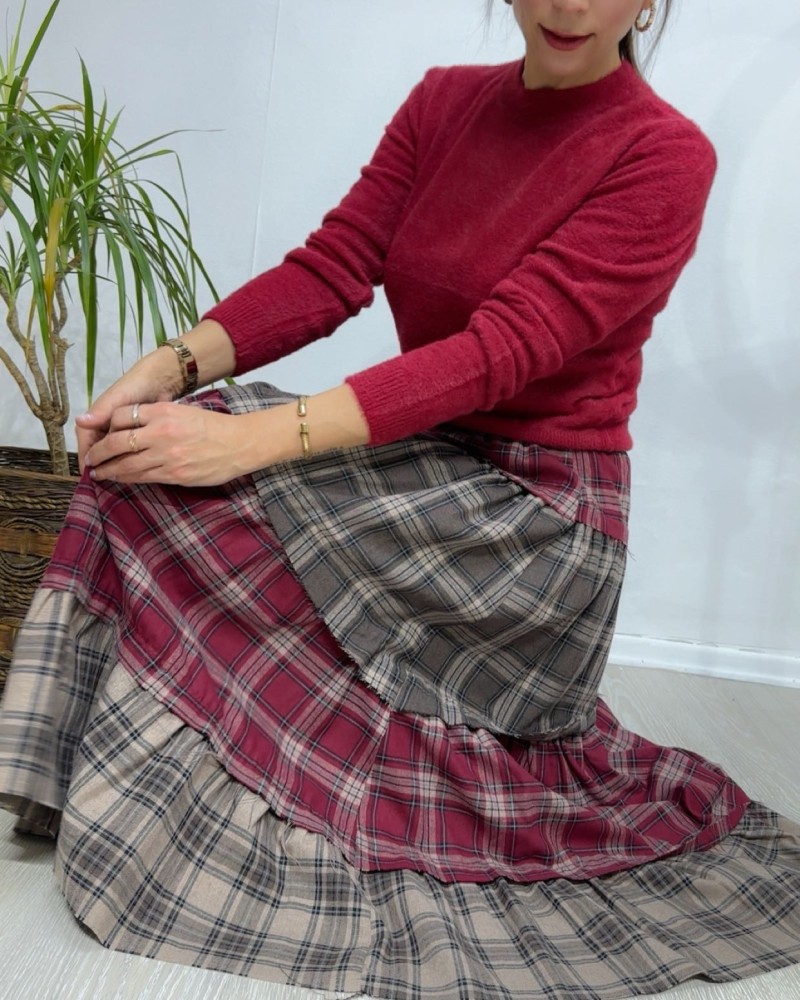 Kat Kat Parçalı Ekose Etek 