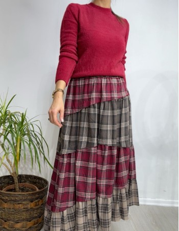 Kat Kat Parçalı Ekose Etek 