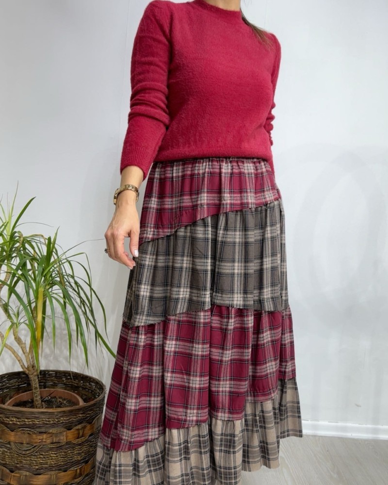 Kat Kat Parçalı Ekose Etek 