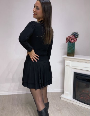 Şort Detaylı Katlı Mini Elbise – Siyah