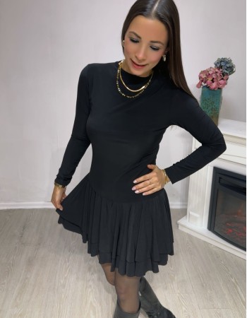 Şort Detaylı Katlı Mini Elbise – Siyah