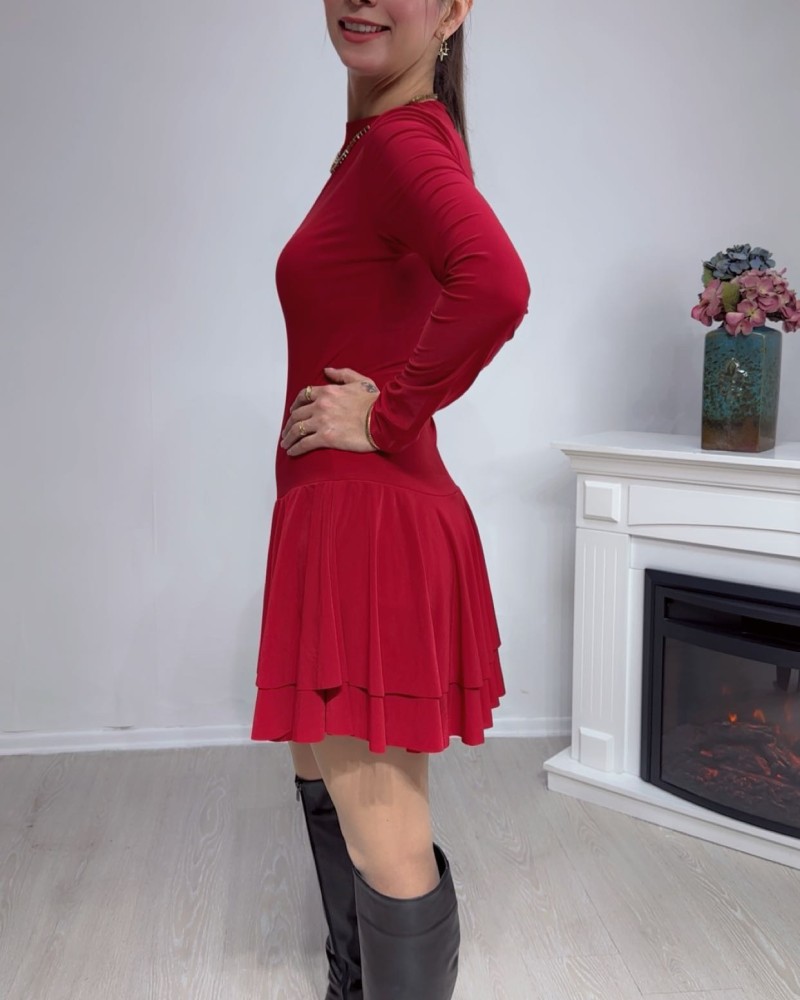 Şort Detaylı Katlı Mini Elbise – Kırmızı