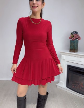 Şort Detaylı Katlı Mini Elbise – Kırmızı