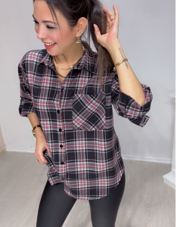 Ekose Desenli Oversize Gömlek – Bordo / Siyah