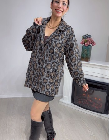 Leopar Desenli Cepli Oversize Ceket