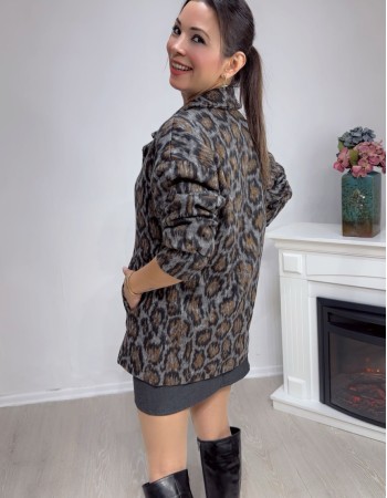 Leopar Desenli Cepli Oversize Ceket