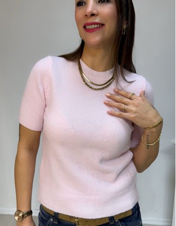 Soft Pembe  Kısa Kollu Triko