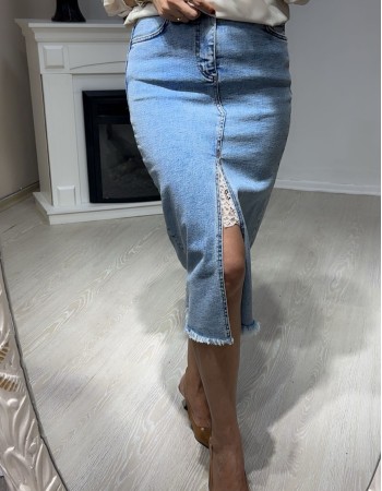  Dantel Detay Denim Etek | Pulse8