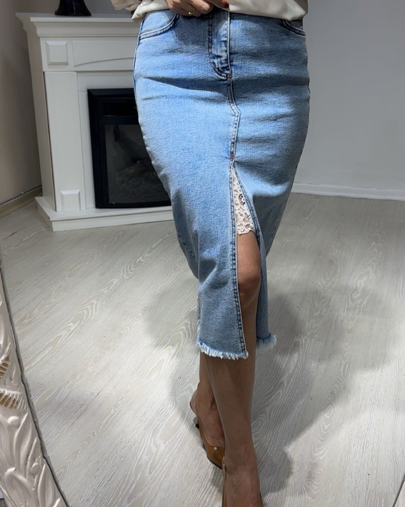  Dantel Detay Denim Etek | Pulse8