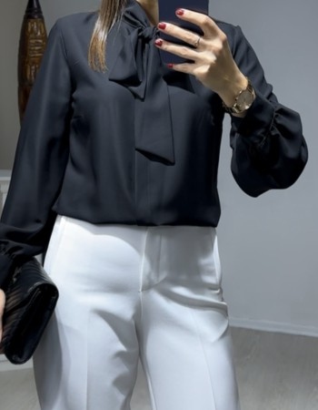 Yaka Bağlama Detay Gömlek Siyah 