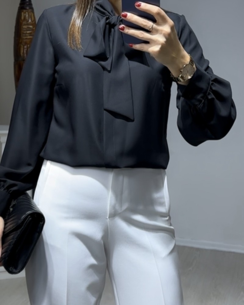 Yaka Bağlama Detay Gömlek Siyah 