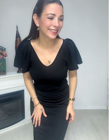 Zarif V Yaka Bluz Siyah 