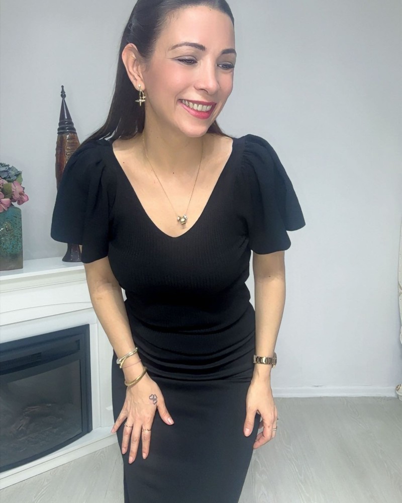 Zarif V Yaka Bluz Siyah 