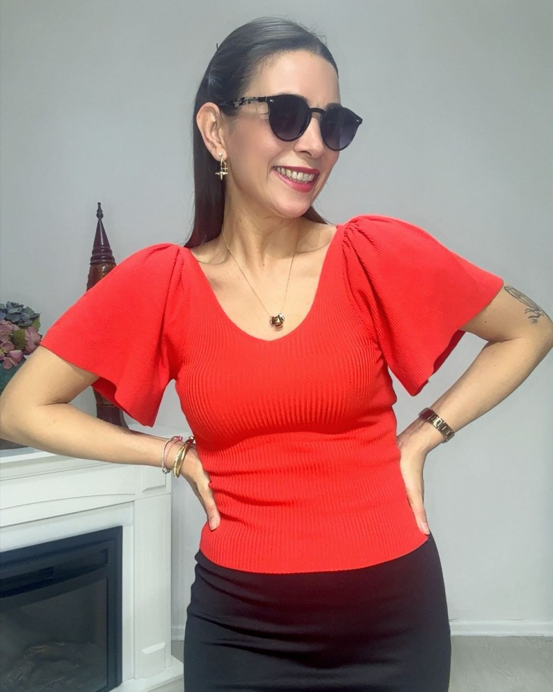 Zarif V Yaka Bluz Kırmızı 
