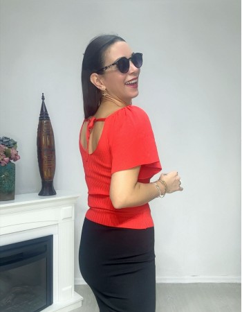 Zarif V Yaka Bluz Kırmızı 