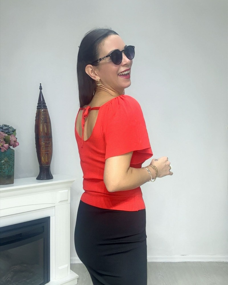 Zarif V Yaka Bluz Kırmızı 