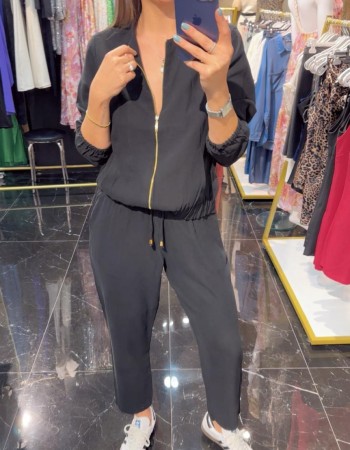 Ceket Pantalon Fermuarlı Alt Üst Takım Siyah