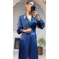 Aksesuar Detaylı Bodysuit Bluz - Lacivert