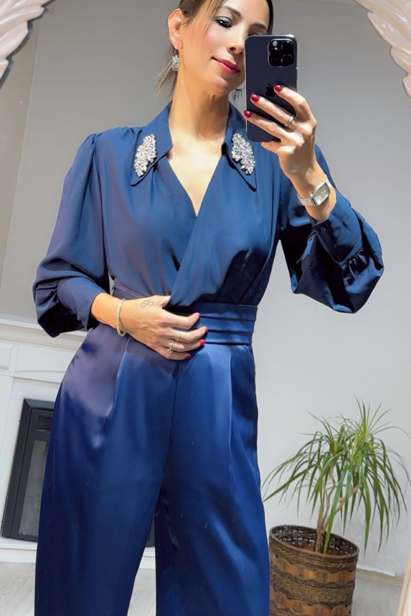 Lacivert Saten Pantolon 