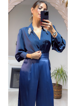 Aksesuar Detaylı Bodysuit Bluz - Lacivert