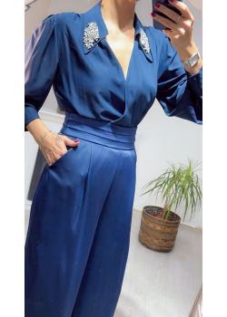 Aksesuar Detaylı Bodysuit Bluz - Lacivert