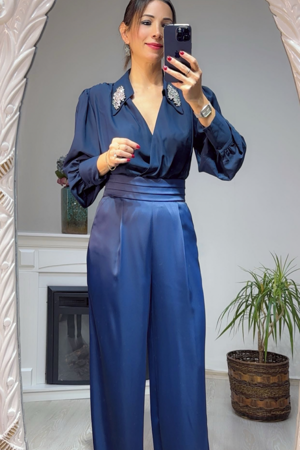 Lacivert Saten Pantolon 