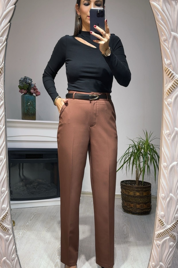 Kemerli Pantolon - Kahve