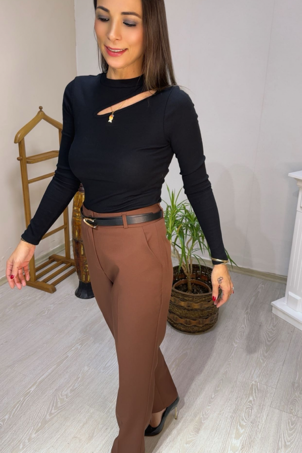 Kemerli Pantolon - Kahve