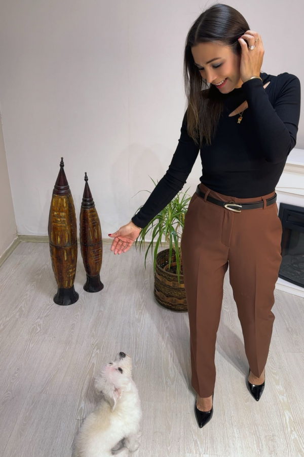 Kemerli Pantolon - Kahve